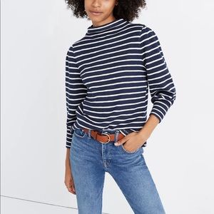 Madewell Gathered Sleeve Mockneck Top in Stripe S